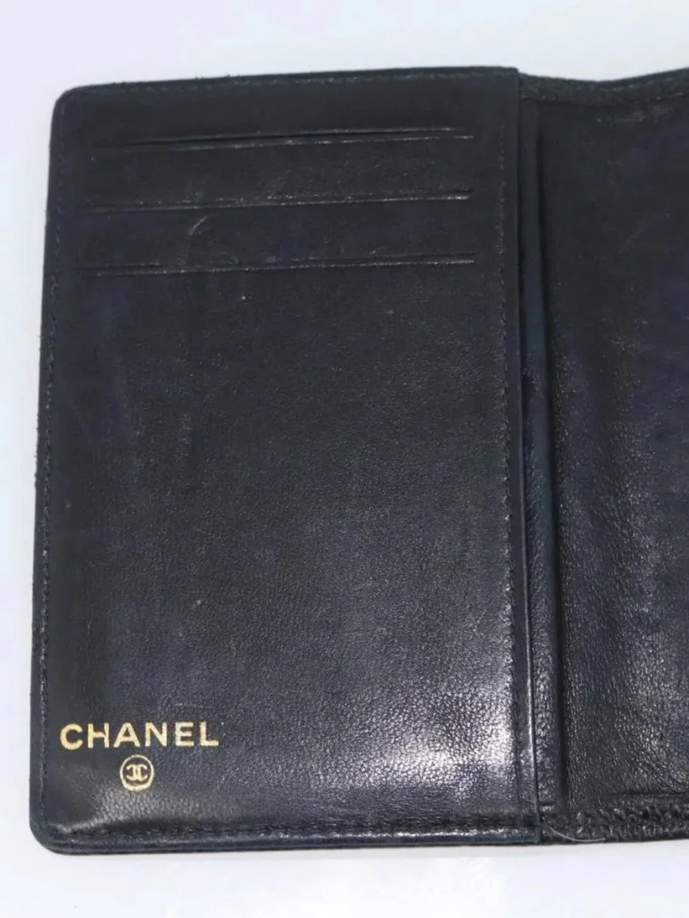 CHANEL Card Case Grained Calf Skin Black CC Auth 188321M
